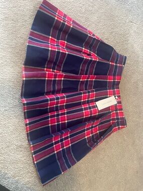 Kids Jacadi Navy Plaid Circle Skirt with Pink and Red Accents